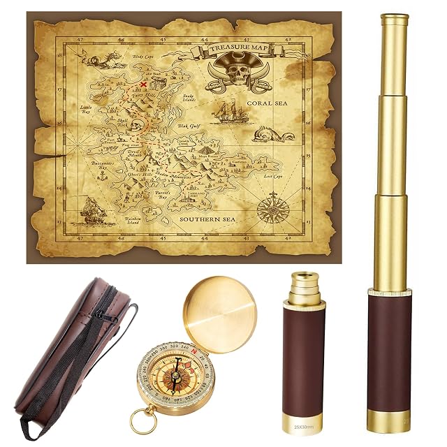 Longue-vue pliante de style pirate Laupha avec boussole et carte au trésor
