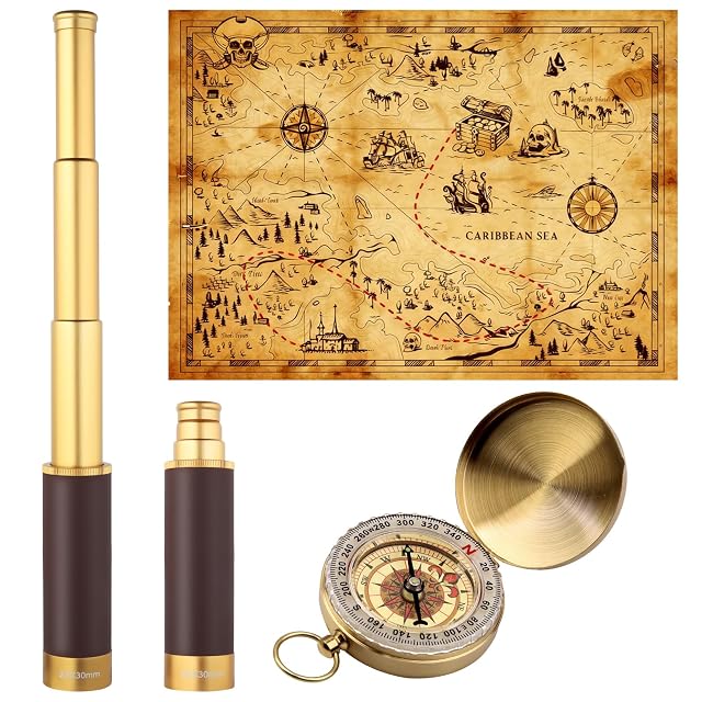Longue-vue rétro pirate Ventisera avec boussole et carte au trésor